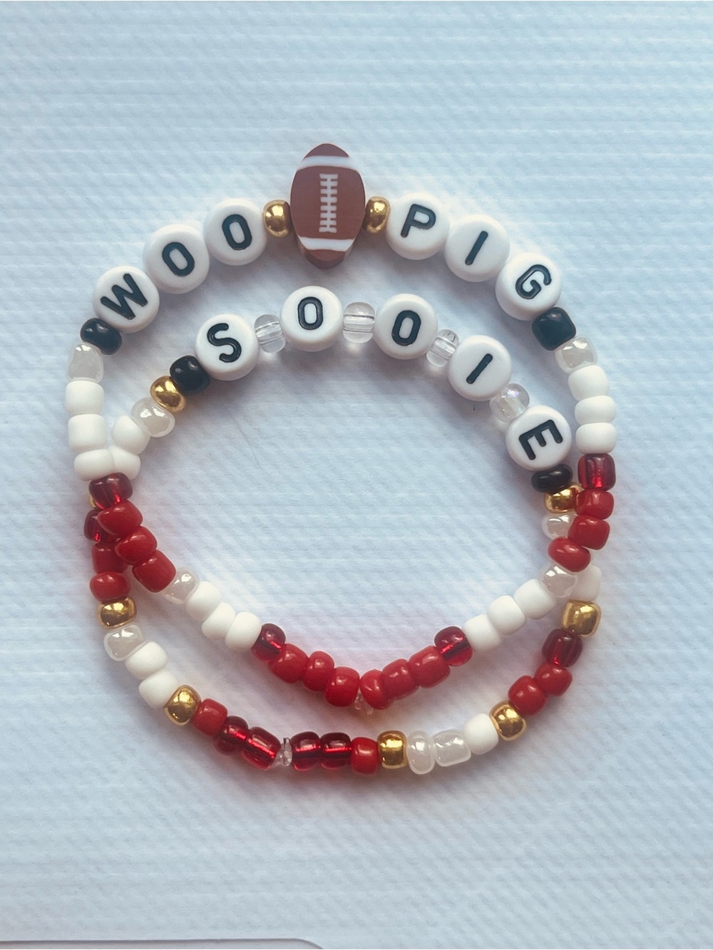 Arkansas Razorbacks Handmade Beaded Bracelet Set with Football Accent